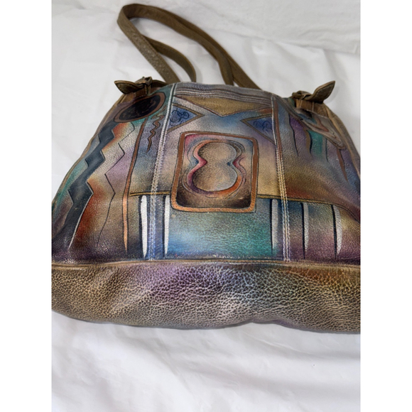 Vintage Anuschka Hand Painted Shoulder Bag Purse Genuine Leather - Picture 9 of 13
